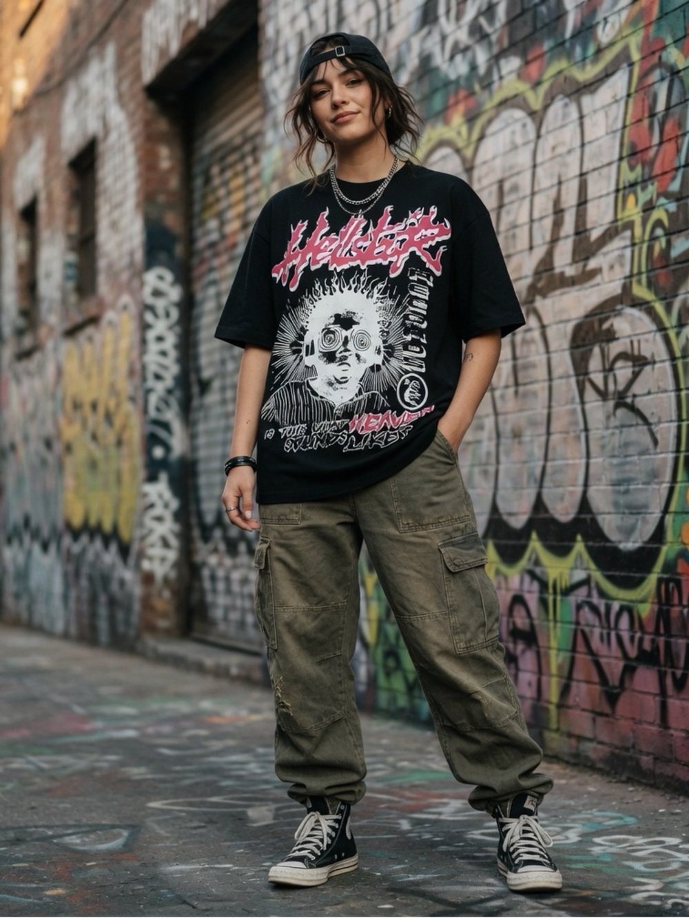 Hellstar Black Tee with Pink & White Flame Graphic